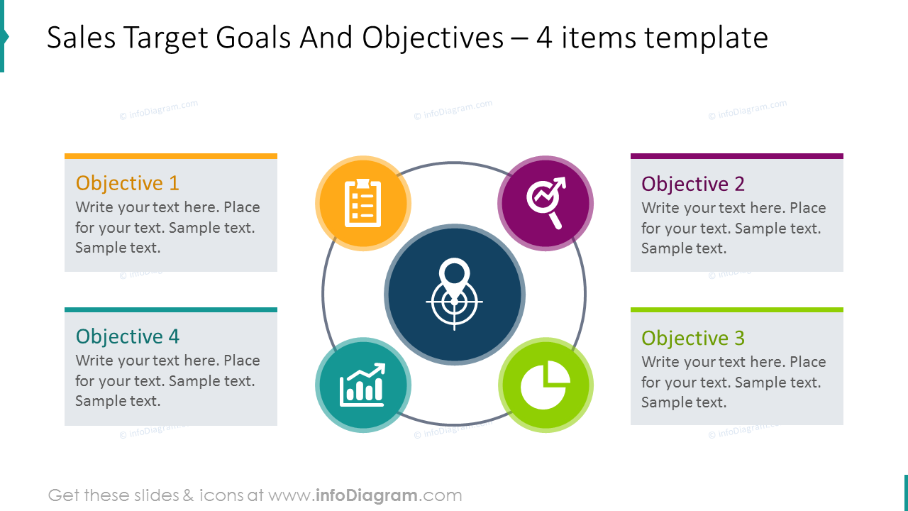 Sales target goals shown with four items colorful circle diagram 