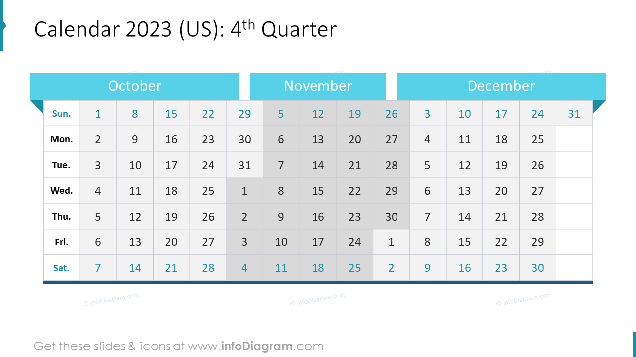 4th Quarter 2022 US Calendars