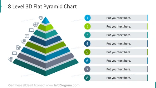 Eight level 3D flat pyramid chart 