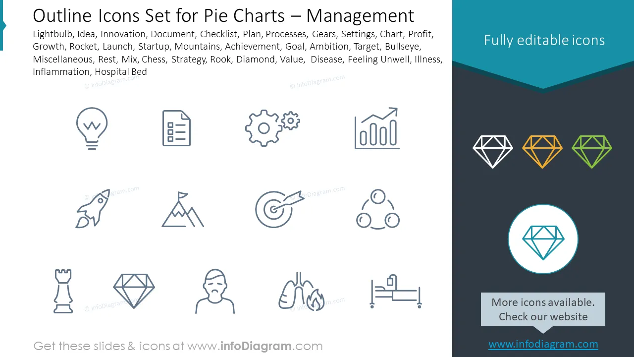 Outline Icons Set for Pie Charts – Management