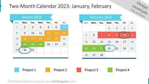 Boost Your 2023 Calendar PPT Tables and Timeplan Icons