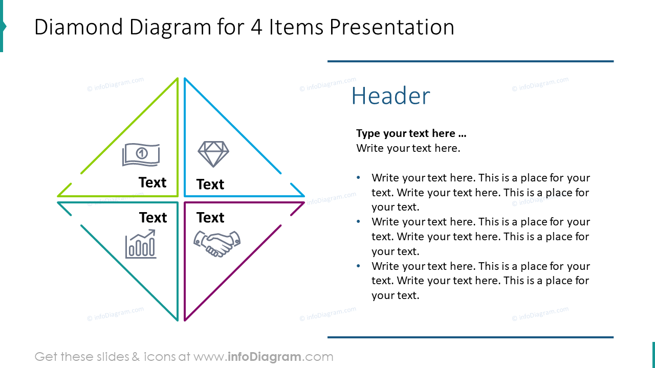 Diamond diagram for four items presentation