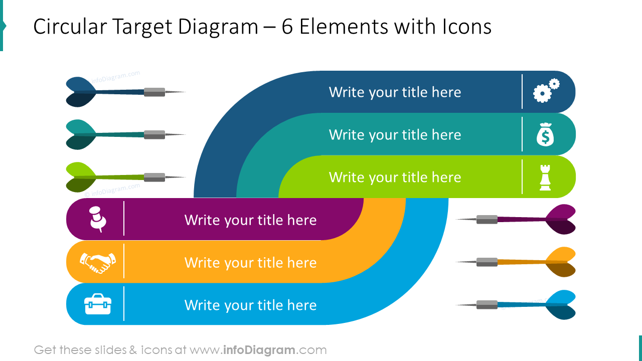 Circular target diagram for six elements with icons