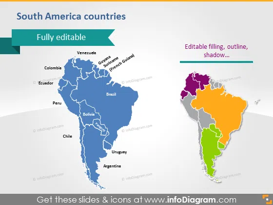South America maps countries powerpoint Brazil Chile