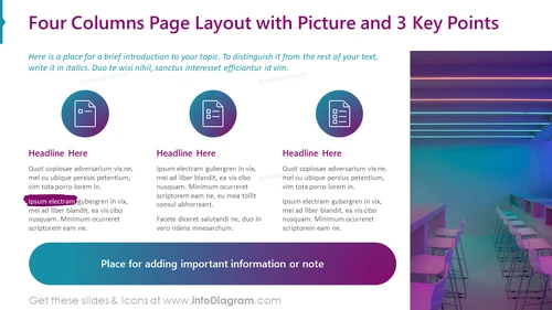 Four Columns Page Layout with Picture and 3 Key Points