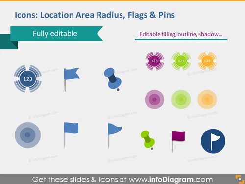 location flags map pins marker blue green icons powerpoint