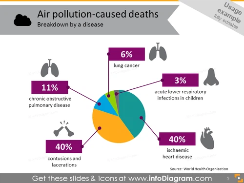 Air pollution caused deaths by disease infographics