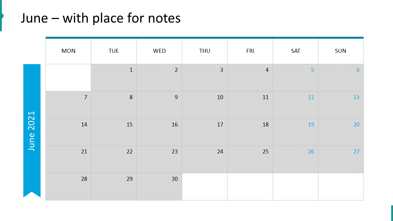 June – with place for notes