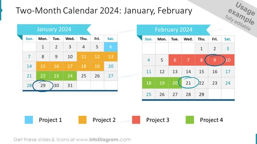 Two-Month Calendar 2024: January, February