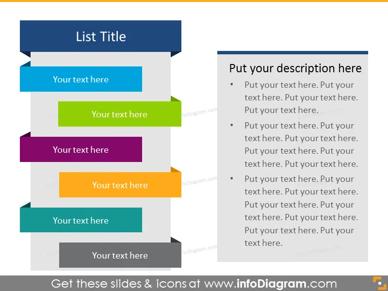 Flat Ribbon List in color for placing 6 items with text box