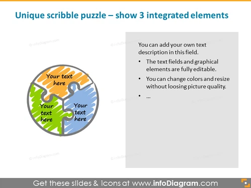 Unique scribble puzzle - 3 integrated elements