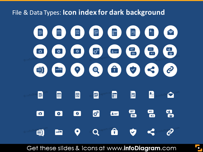 IT file data types icons PPTX dark blue background