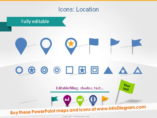 Location Icons Map place flag star point ppt clipart