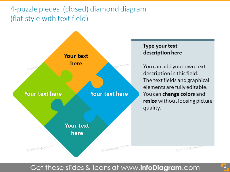 diamond puzzle textfield quadrant gradient ppt shapes