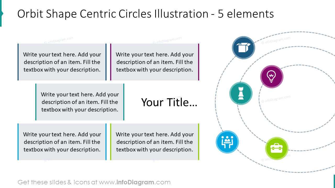 Orbit shape centric circles illustration for 5 elements