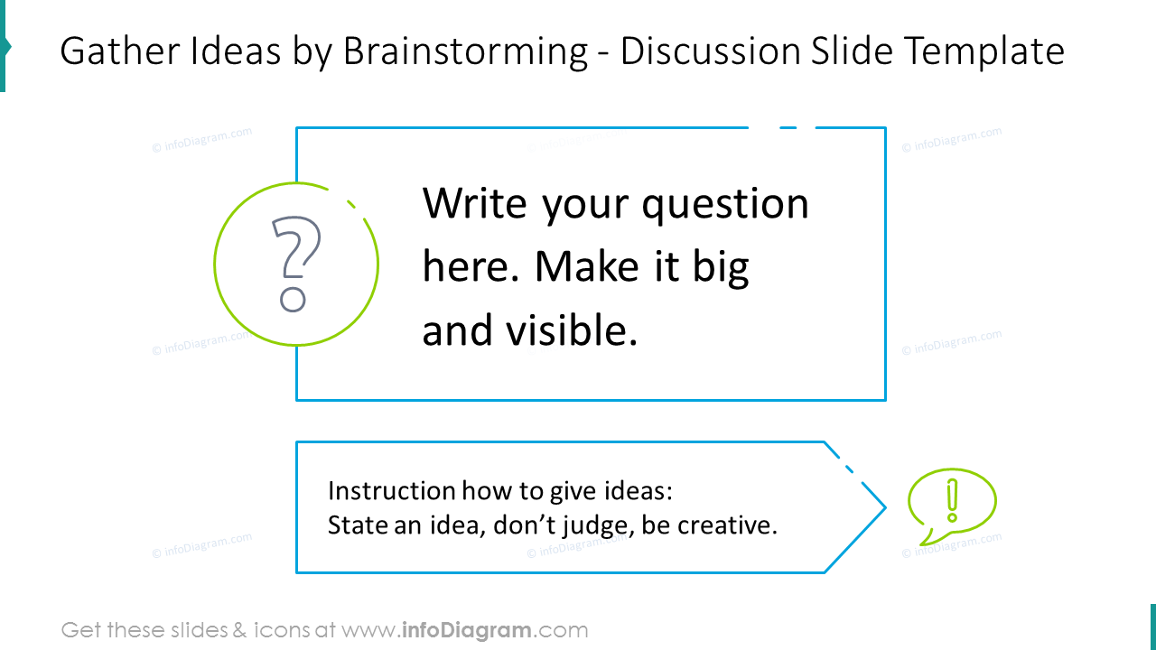 Gather ideas by brainstorming showed with discussion slide