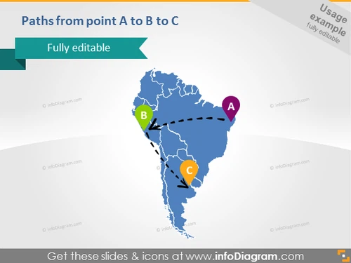 South America Map Route Arrows Brazil Peru Argentina PPTX