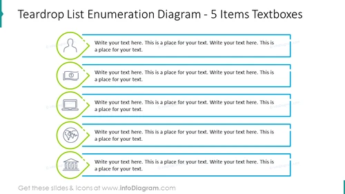 Teardrop list enumeration diagram for five items