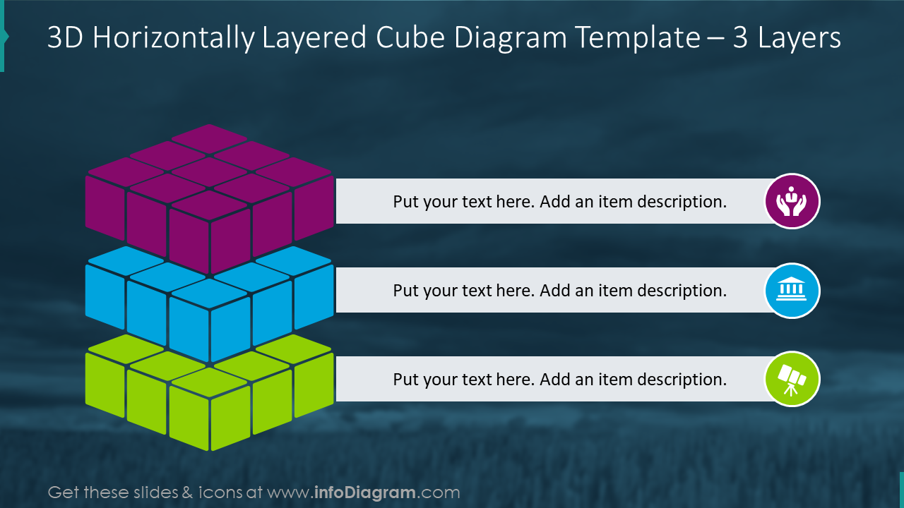 3D horizontally layered cube slide for 3 layers 