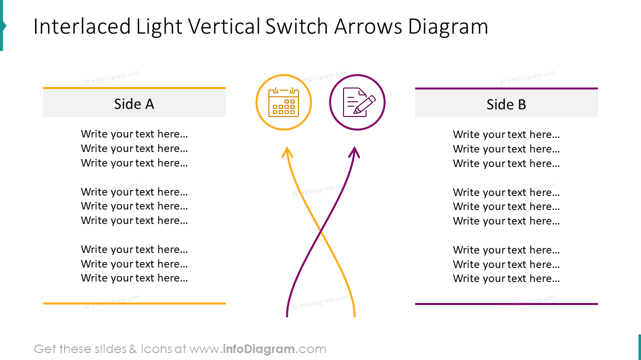 Interlaced light vertical switch arrows slide with outline symbols