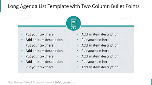 Long agenda list template with two column bullet points