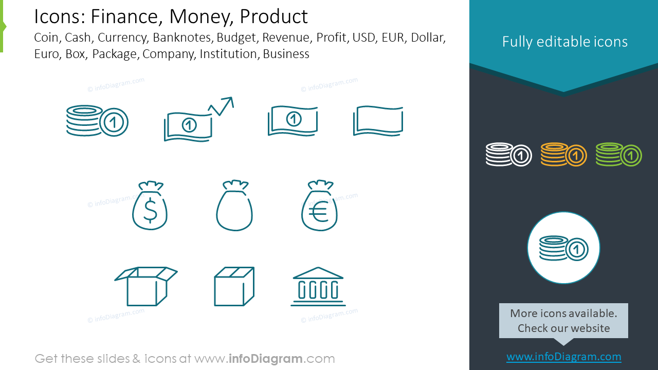 Finance, Money and Product outline style symbols