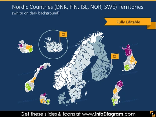 Nordic countries map on the dark background