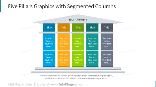 Five Pillars Graphics with Segmented Columns PPT Template