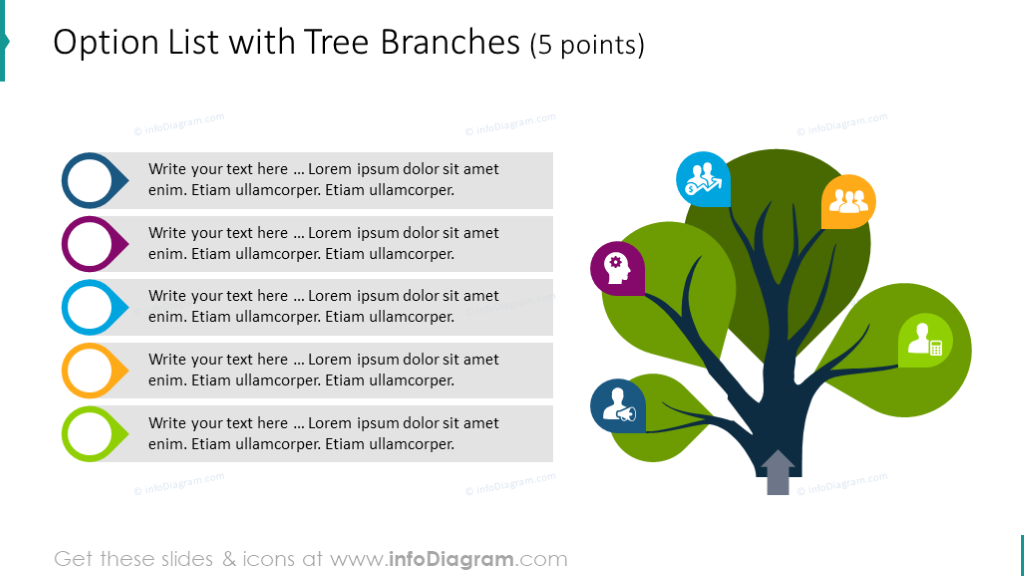 Option List illustrated with five tree branches 