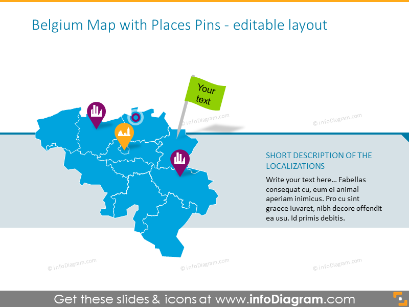Belgium map with places pins