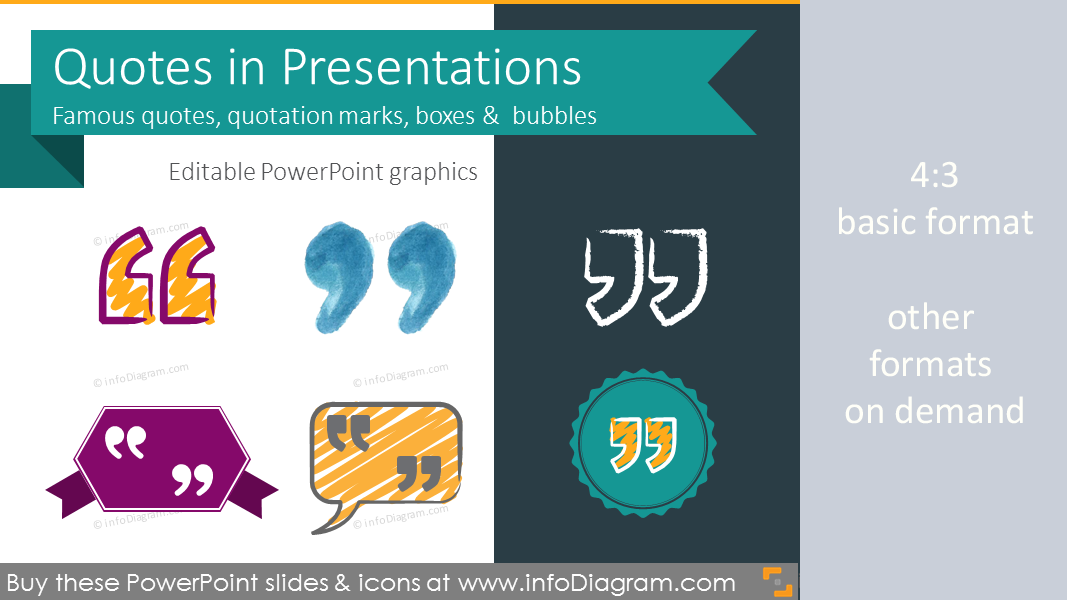 Quotes in Presentations - creative quotation marks, boxes, bubbles (PPT template)