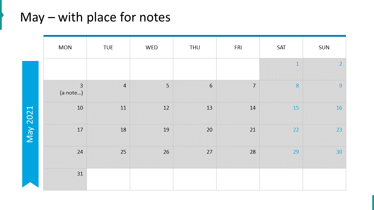 May – with place for notes
