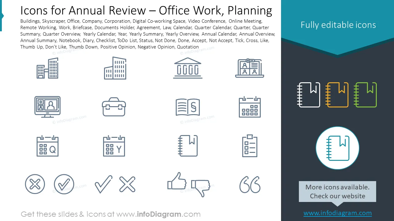 Icons for Annual Review – Office Work, Planning