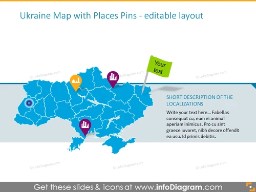 Ukraine Map with Places Pins
