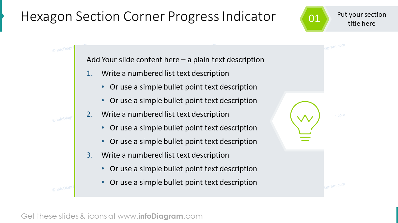 Hexagon section corner progress indicator