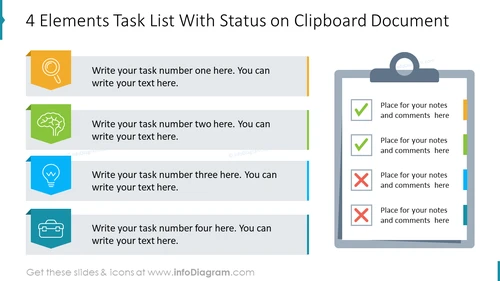 4 Elements Task List With Status on Clipboard Document