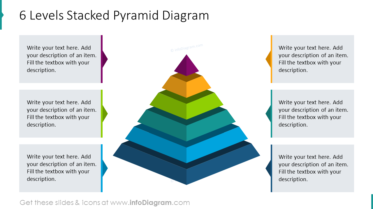 Six levels stacked pyramid diagram