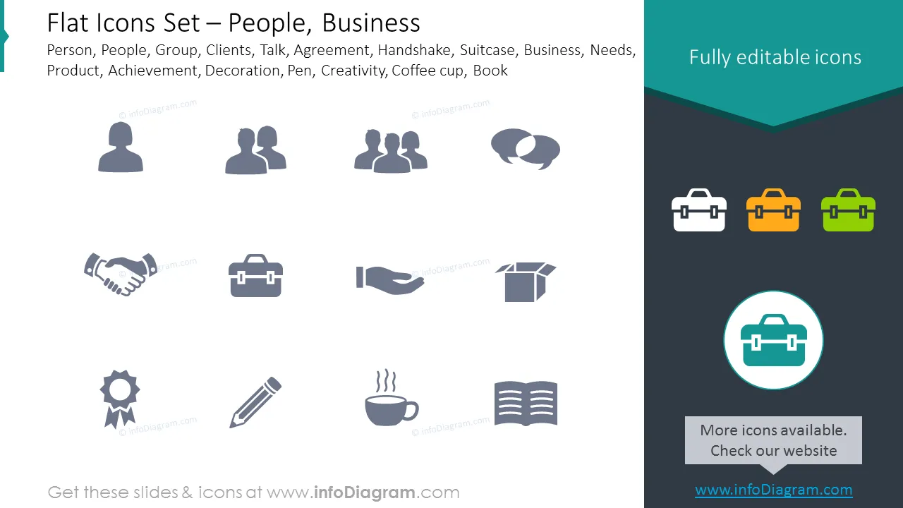 Flat Icons: Clients, Agreement, Suitcase, Business,Achievement, Decoration