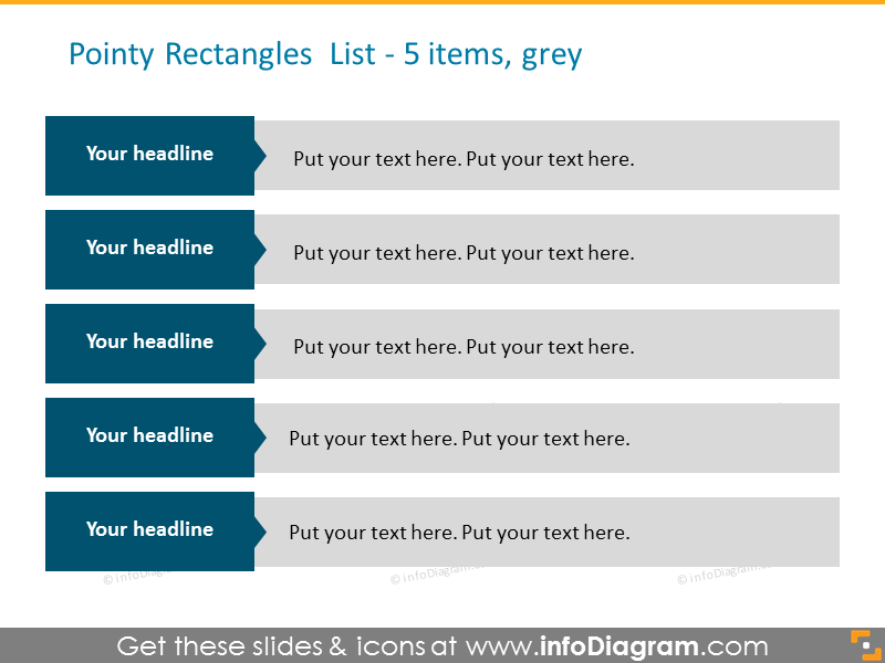 Pointy rectangles list in grey color
