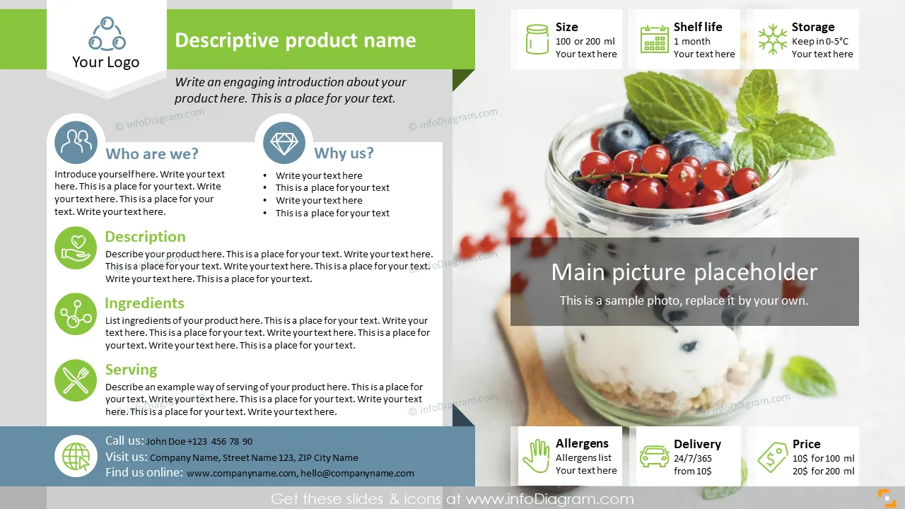 Food Product Sell Sheet Slide | Professional One Pager PPT Templates