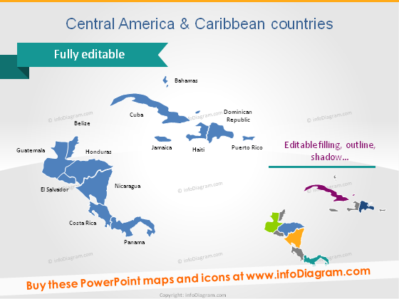 Central America Caribbean country powerpoint map