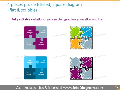 diamond jigsaw puzzle shape quadrant gradient shine powerpoint