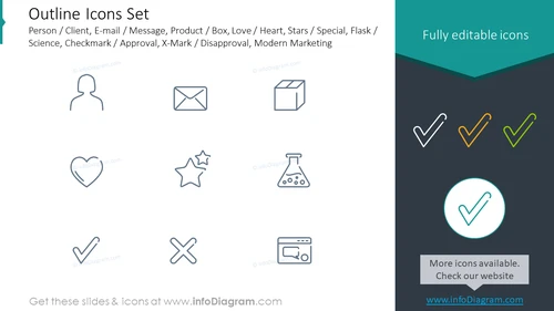 Outline Icons Set: person, client, e-mail, message, product, box, love