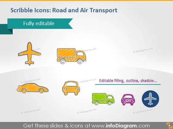 Scribble icons road air transport powerpoint pictograms