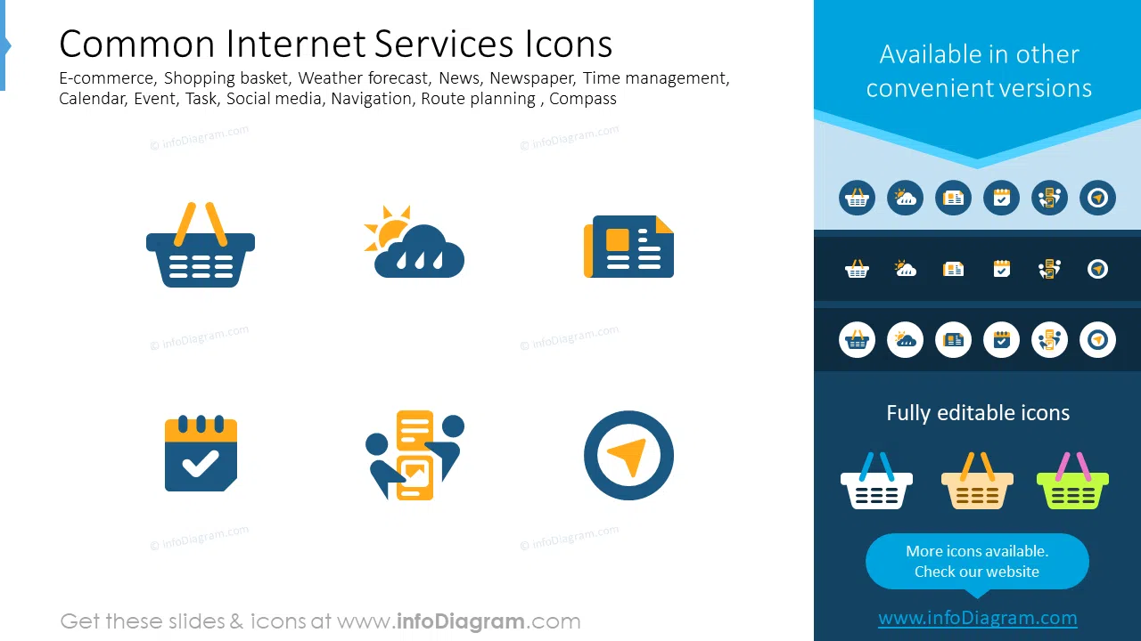 Common internet services icons: E-commerce, shopping basket