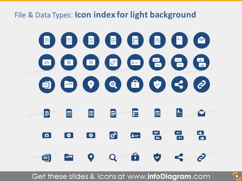 IT File data types icons PPTX light background