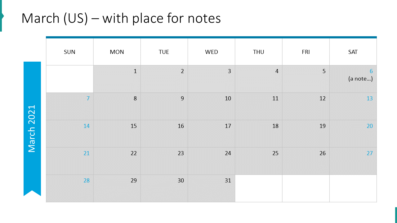 March (US) – with place for notes