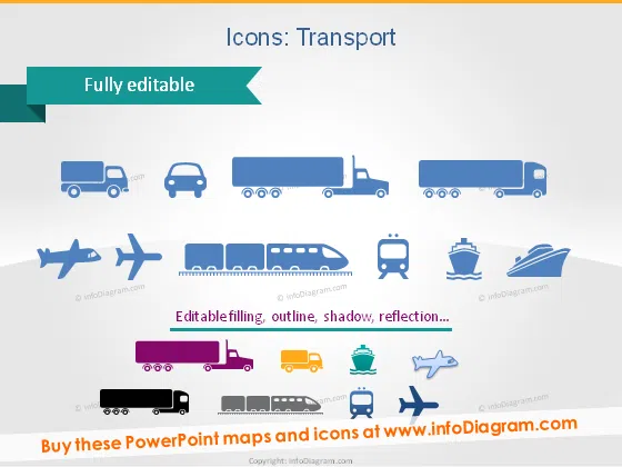 logistics icons truck plane ship train ppt clipart