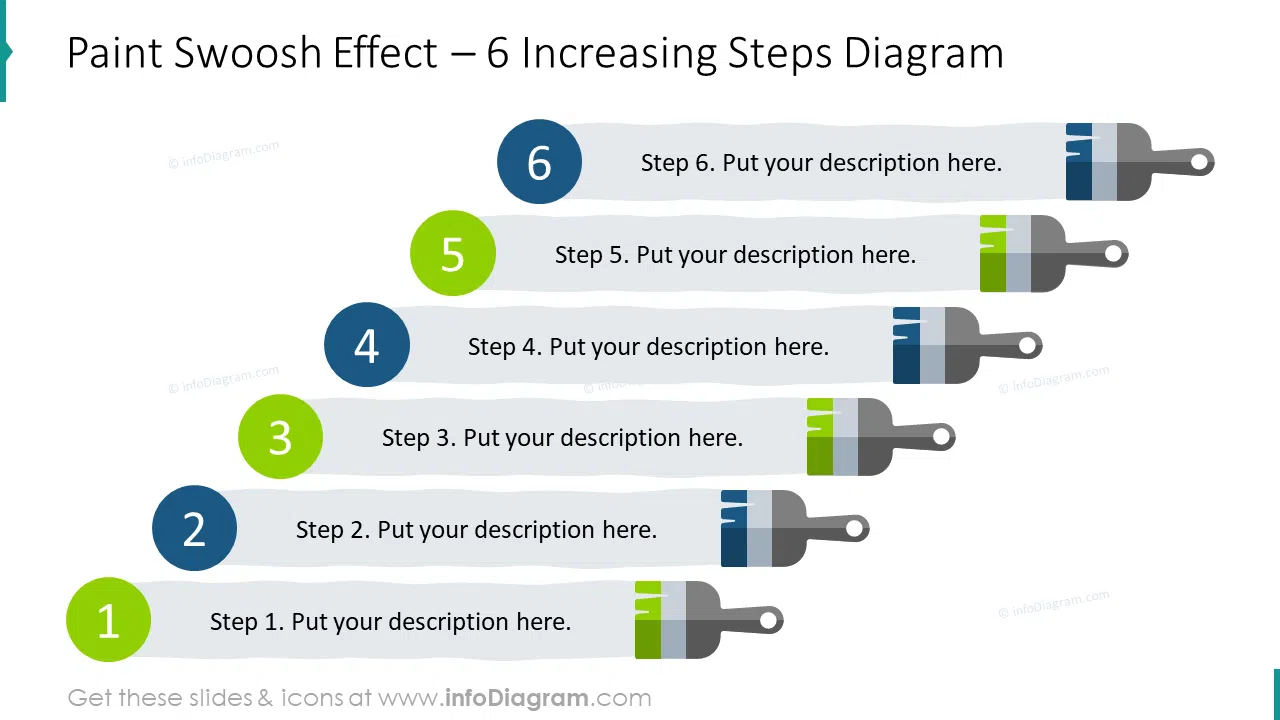 Paint swoosh effect for six increasing steps diagram