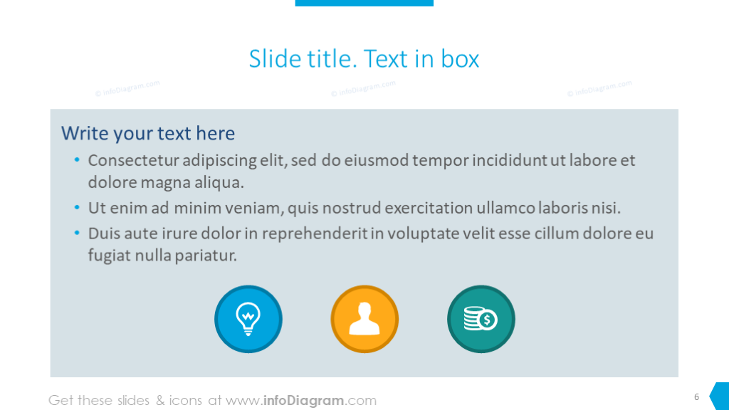 Plain text slide supplemented with icons